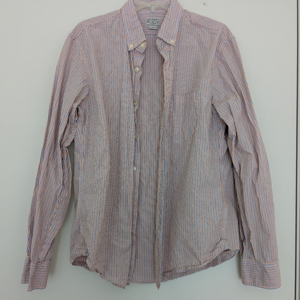 EUC JCrew Men's Classic Checkered Shirt, Blue/Orange, ML